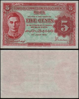 Malaya 5 Cents (p7b) 1941 Kgvi Gef