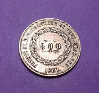Brazil 500 Reis 1860 - Better Grade / Silver