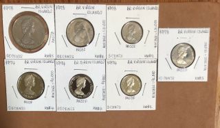 1973 - 1974 British Virgin Islands 7 Proof Coin Set 5,  10,  25,  50 Cents - Combined S&h