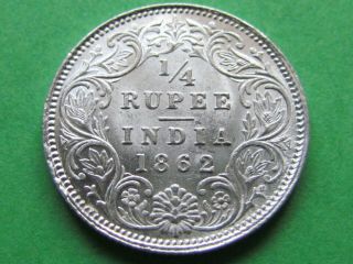 British India (1862 Rare) 1/4 Rupee Rare Silver Coin