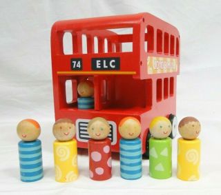 Early Learning Centre Wooden Red London Double Decker Bus With Figures (j1)