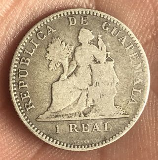 Guatemala 1895 1 Real Silver Coin Lg