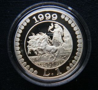 1999 Italy Rare Silver Coin 1 Lira Unc /proof Quadriga Storia Delle Lira