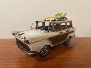 Woody Wagon Metal Car Decor With Surf Boards,  8.  5 Inches Long