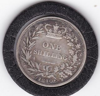 1840 Early Queen Victoria Shilling (1/ -) Silver (92.  5) Coin