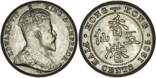Hong Kong: 5 Cents Silver 1905 H - Unc