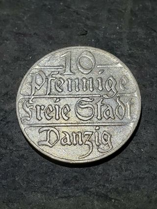 1923 Germany Poland Danzig 10 Pfennig Foreign Coin 131