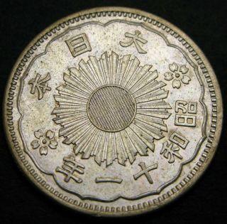 Japan 50 Sen Yr.  11 (1936) - Silver - Unc - 1412