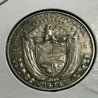 1934 Panama Silver 1/4 Balboa Better Date Coin