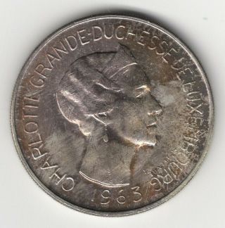 1963 Luxembourg Charlotte Silver 100 Francs Bu