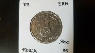 5 Reichsmark 1936 A - Iii.  Reich - Silver 900/1000 - Vf
