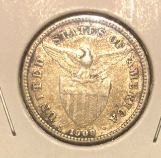 1908 - S Philippines Usa Administration 20 Centavos Silver Collectible Coin - Km170