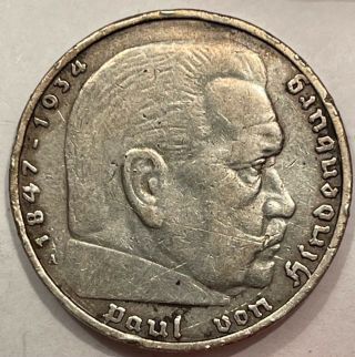 1938 - A Germany 3rd Reich 5 Reichsmark Silver Km - 94 - Circ Example