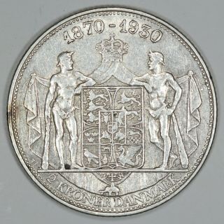 1930 Denmark 2 Kroner Silver Coin,  Au,  Km 829
