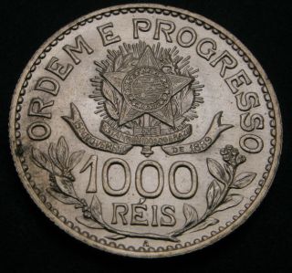 Brazil 1000 Reis 1913 A - Silver - Xf/aunc - 1585