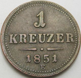 Austria 1 Kreuzer 1851e - Copper - Franz Joseph I - Vf - 2166 ¤