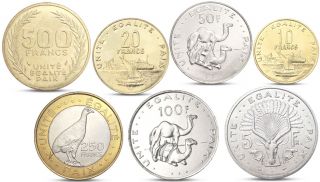 Djibouti 7 Coins Set 5 - 500 Francs Animals Camel Ship Bimetal 1997 2013 Unc