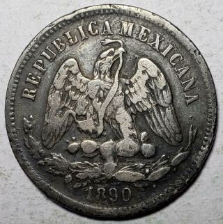 Mexico,  25 Centavos,  1890 Cnm,  Fine, .  1965 Ounce Silver