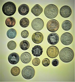 South/central Am.  W/caribbean 25,  Coins W/ 1893 Argentina,  1929 Brazil Silver,