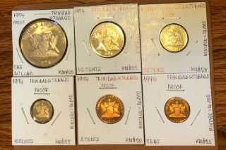 1974 Set Of 6 Proof Coins Trinidad & Tobago 1,  5,  10,  25,  50 Cents,  1 Dollar - Mtg=14k
