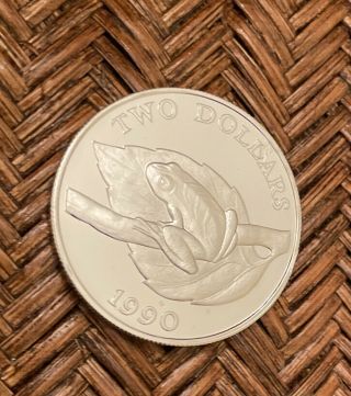 Bermuda 1990 Tree Frog 2 Dollars Silver Coin,  Proof