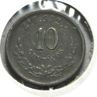 Elf Mexico 10 Centavos 1891 Zsz Silver Zacatecas