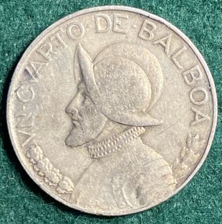 Roughly Size Of Quarter - 1934 Panama Silver 1/4 Balboa