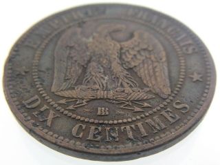 1864 Bb France Empire Francais Dix Centimes Napoleon Iii Circulated Coin S413