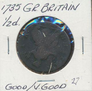 Great Britain - Colonial - 1/2 Penny - 1735 - In U.  S.  Colonies