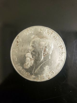 1959 Año De Carranza 5 Mexican Pesos Silver.  720 Ley Conmemorative Coin