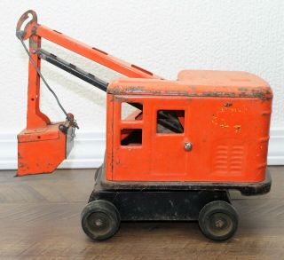 Vintage Marx Lumar Contractors Orange & Black Steam Shovel Pressed Steel Toy