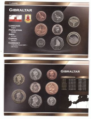 Gibraltar Set 8 Coins 1 2 5 10 20 50 P 1 2 Pounds 1995 2016 Unc In Cardboard Box
