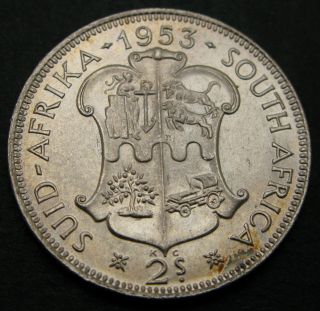 South Africa 2 Shillings 1953 - Silver - Elizabeth Ii.  - Xf/aunc - 2976