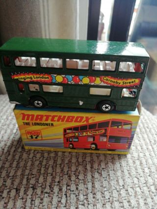 Matchbox Lesney Superfast No 17 The Londoner.  London Bus Hand Painted Green.