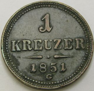 Austria 1 Kreuzer 1851g - Copper - Franz Joseph I - Vf - 2757 ¤