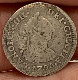 1790 Mo F M Mexico 1/2 Real Silver Coin Km 71