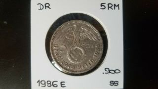 5 Reichsmark 1936 E - Iii.  Reich - Silver 900/1000 - Vf