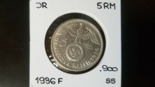 5 Reichsmark 1936 F - Iii.  Reich - Silver 900/1000 - Vf