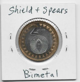 Bimetal South Sudan 2 Pounds 2015 K5 Shield & Spears,  Eagle,  Heavy,  Country