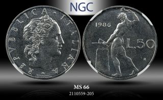 1986 R Italy 50 Lire Ngc Ms 66