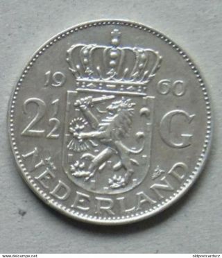 Coin Netherlands 2 1/2 G Nederland 1960 Juliana Koningin Der Nederlanden Silver