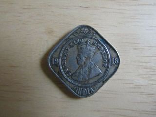 George V - 2 Annas - 1918 British India Silver Coin