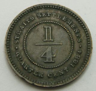 Straits Settlements (british) 1/4 Cent 1884 - Bronze - Victoria - Vf - 1317