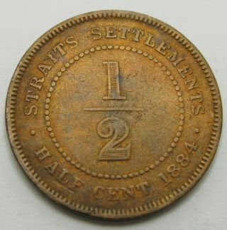 Straits Settlements (british) 1/2 Cent 1884 - Bronze - Victoria - F/vf - 1319