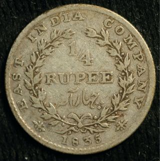 India 1/4 Quarter Rupee 1835 East India Company Km 448.  917 Silver (t33)