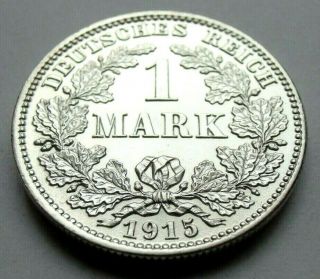(379) Rare Germany Empire 1 Mark Silver Coin 1915 J - 0.  900 Silver