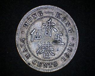 1901 Hong Kong 5 Cents Km 5 - 80 Silver 21324