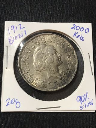 1912 Brazil 2000 Reis Coin - 90 Silver - 20 Grams