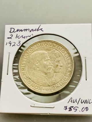 1923 Denmark 2 Kroner Silver Commem Coin True 99c No Resv.  $85.  00 Coin
