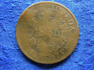 Argentina Buenos Aires 2 Reales 1854,  Km9 Bent